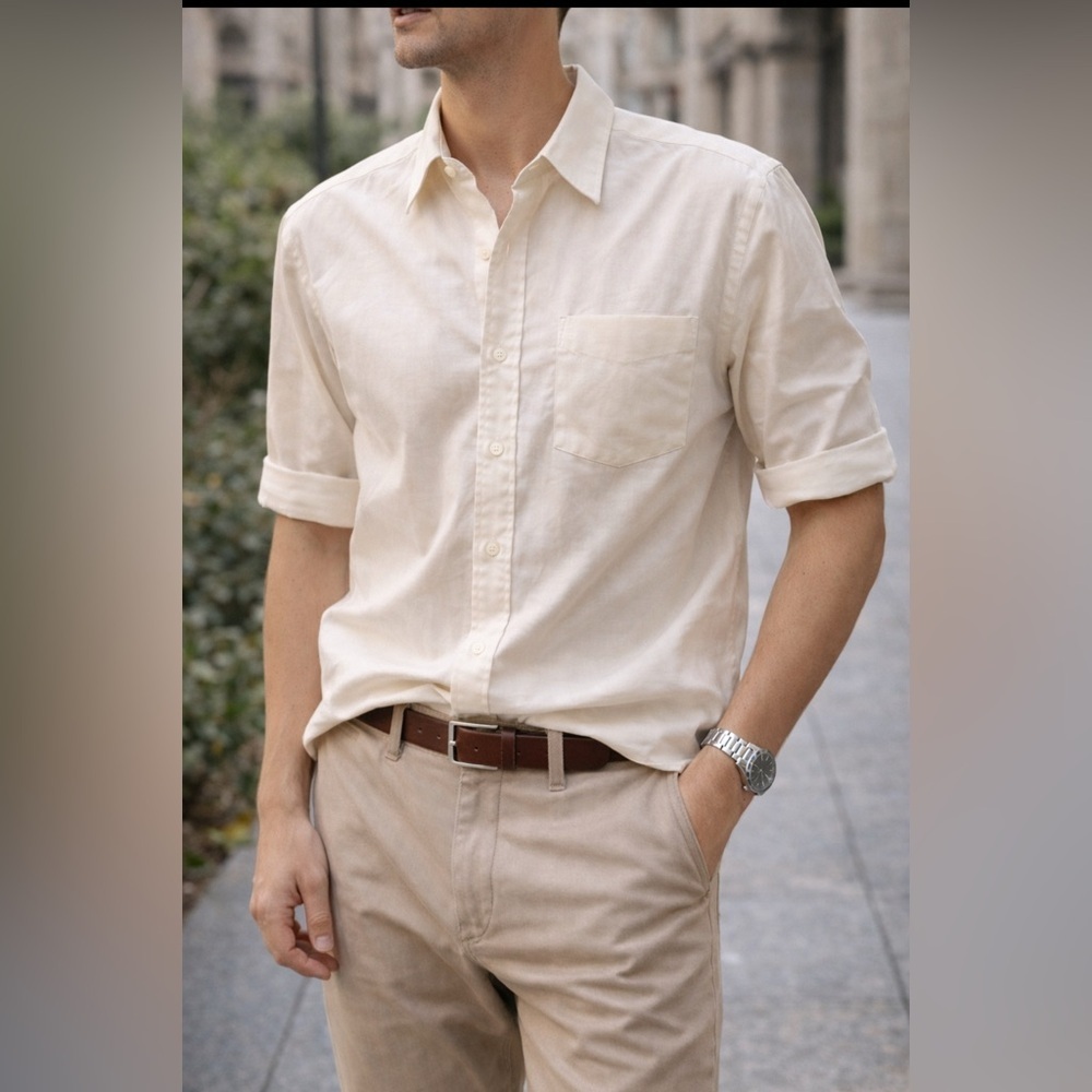 Dior Vintage Cream Casual Button Down Shirt, Plus de Coton